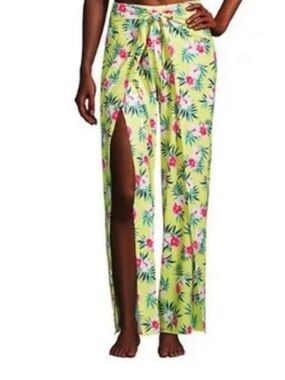 Lands' End Yellow Floral Pareo Tie Sarong Swim Pants 2X